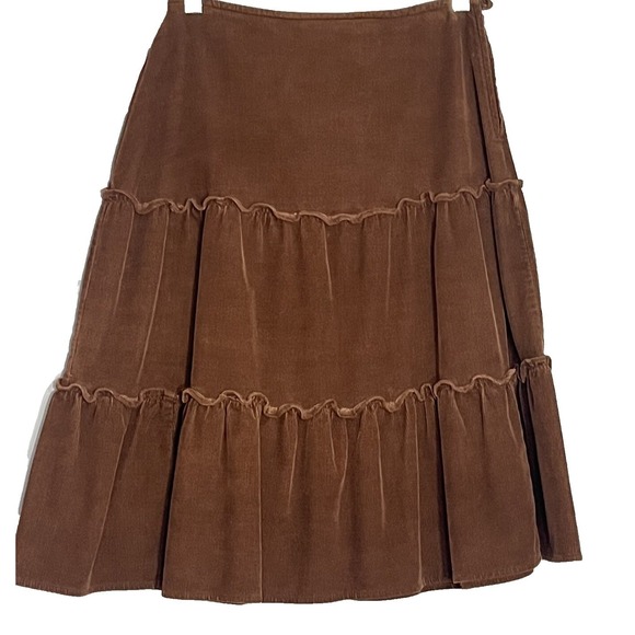 Vtg Brown Corduroy Tiered Midi Skirt Size 2 Cowgirl Grunge Boho Western Academia - Picture 1 of 9